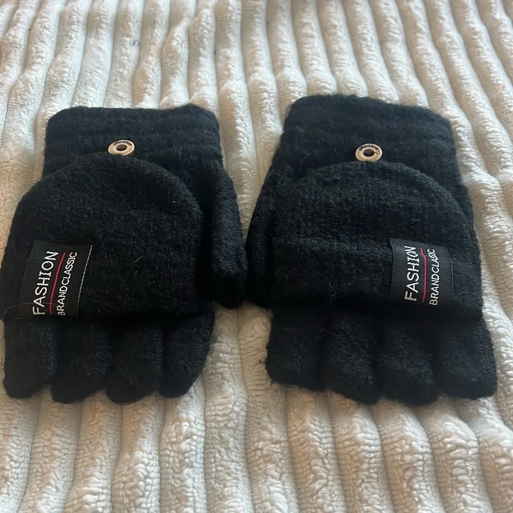 Fleece Flip Mittens Black